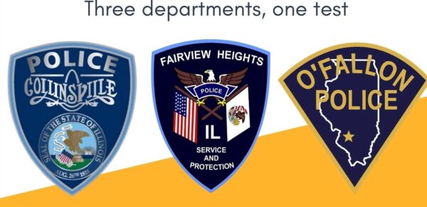 3 logos for Collinsville, Fairview Heights, and O'Fallon police